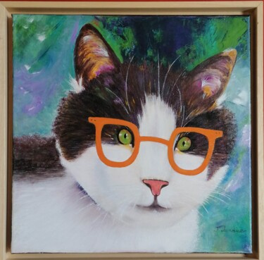Peinture intitulée "Le chat intello" par Jocelyne Landier, Œuvre d'art originale, Acrylique
