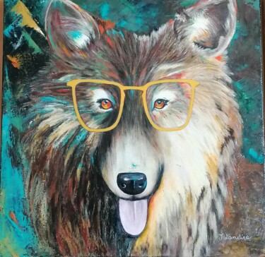 Painting titled "Le chien intello" by Jocelyne Landier, Original Artwork, Acrylic