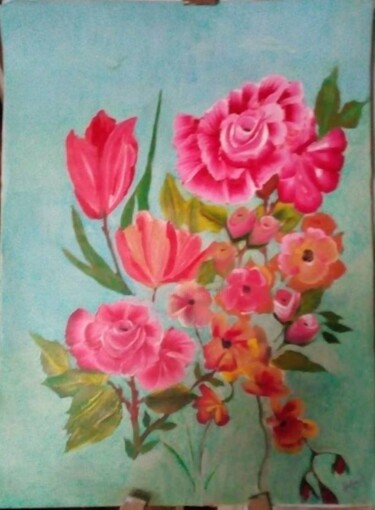 Painting titled "JARDIN DE FLEURS (…" by Jocelyne Perrot, Original Artwork, Acrylic