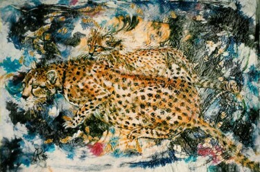Peinture intitulée "guépard à la rivière" par Jocelyne Ruchonnet, Œuvre d'art originale, Autre