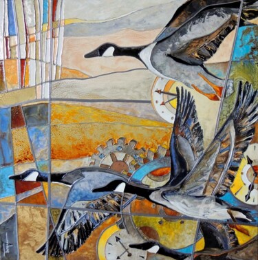 绘画 标题为“Partir à temps” 由Jocelyne Turgeon, 原创艺术品, 彩绘玻璃 安装在木板上