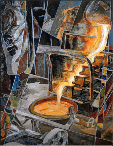 Malerei mit dem Titel "Précieuse coulée" von Jocelyne Turgeon, Original-Kunstwerk, Glasmalerei