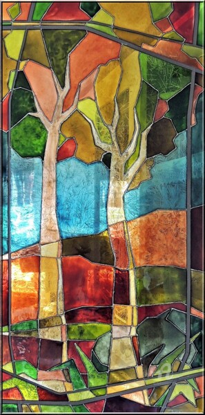 Schilderij getiteld "Boisé" door Jocelyne Turgeon, Origineel Kunstwerk, Gebrandschilderd glas