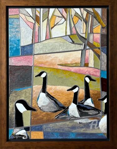 Painting titled "Repos" by Jocelyne Turgeon, Original Artwork, Stained glass painting
