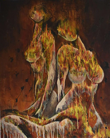 Peinture intitulée "Fire off extasy" par Jod, Œuvre d'art originale, Acrylique Monté sur Panneau de bois