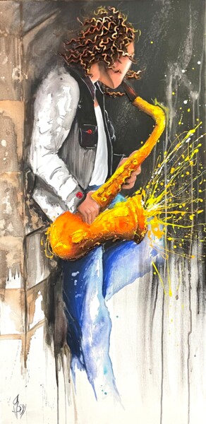 Картина под названием "Saxo solo" - Jody, Подлинное произведение искусства, Акрил Установлен на Деревянная рама для носилок