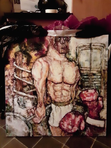 Malerei mit dem Titel "Boxer mick" von Jordyw, Original-Kunstwerk, Öl