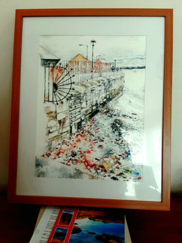 Painting titled "On a Brick Docks" by Jordyw, Original Artwork, Watercolor Mounted on Wood Panel