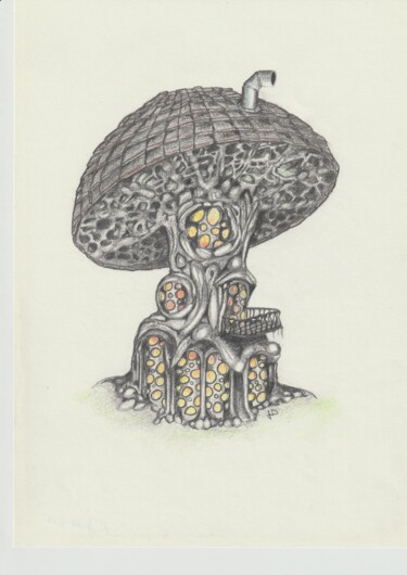 Drawing titled "Maison champignon" by Joe Danielo, Original Artwork, Pencil