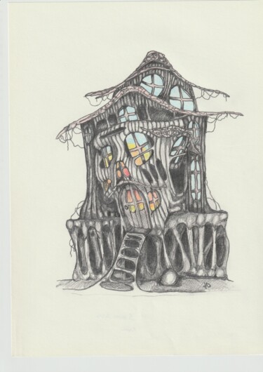 Dessin intitulée "Maison vivante" par Joe Danielo, Œuvre d'art originale, Crayon