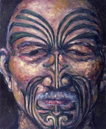 Peinture intitulée "Old Maori" par Joe Johnson, Œuvre d'art originale