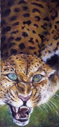 Peinture intitulée "Growling Leopard" par Joe Johnson, Œuvre d'art originale