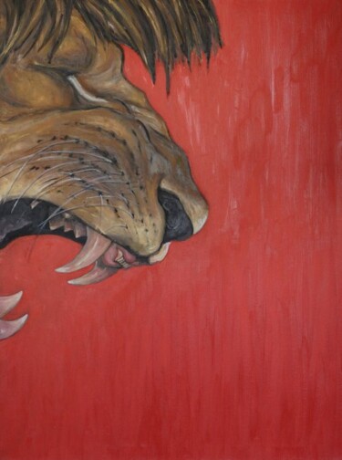 Painting titled "RED LION" by Joe Johnson, Original Artwork, Oil