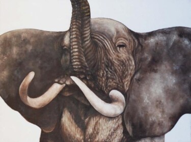 Painting titled "CHARGING ELEPHANT" by Joe Johnson, Original Artwork