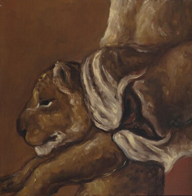 Painting titled "LION WITH CUB" by Joe Johnson, Original Artwork