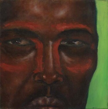 Painting titled "PORTRAIT FOND VERT" by Joe Johnson, Original Artwork