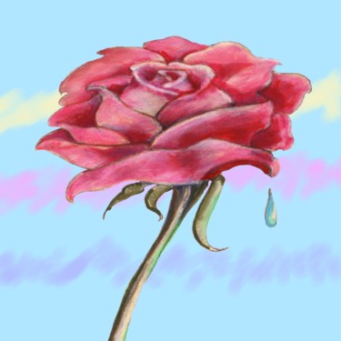 Картина под названием "Blue Sky Rose" - Joe Pegasus, Подлинное произведение искусства, Пастель