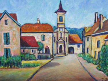 Vauchoux, l'entrée du village Peinture intitulée "Vauchoux, l'entrée…" par Joel Jeanniot, Œuvre d'art originale, Huile