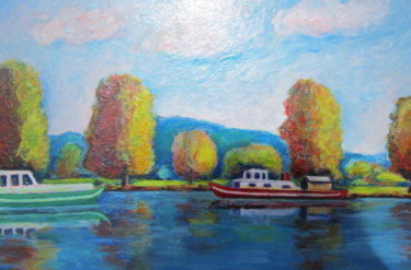 Картина под названием "bateaux de plaisanc…" - Joel Jeanniot, Подлинное произведение искусства, Масло Установлен на Деревянн…