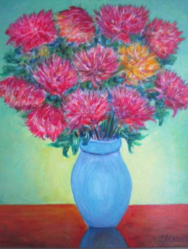 Pintura titulada "bouquet  de  dalhias" por Joel Jeanniot, Obra de arte original, Oleo Montado en Bastidor de camilla de mad…