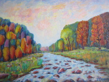 Painting titled "torrent dans les  V…" by Joel Jeanniot, Original Artwork, Oil Mounted on Wood Stretcher frame