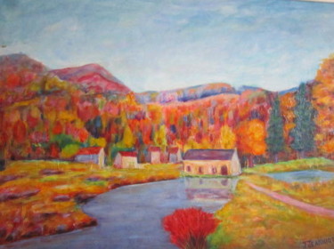 Painting titled "automne sur  les  V…" by Joel Jeanniot, Original Artwork, Oil Mounted on Wood Stretcher frame