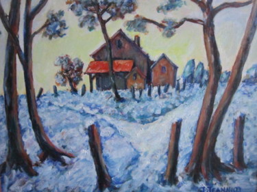 Peinture intitulée "neige  à  Thiéloup" par Joel Jeanniot, Œuvre d'art originale, Huile