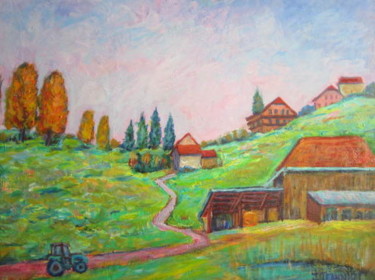 Peinture intitulée "ballade en Suisse,…" par Joel Jeanniot, Œuvre d'art originale, Huile Monté sur Châssis en bois
