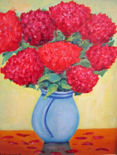 Painting titled "bouquet de roses au…" by Joel Jeanniot, Original Artwork, Oil Mounted on Wood Stretcher frame