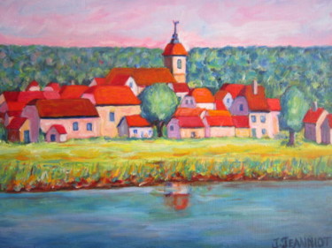 Painting titled "Soing,  le village…" by Joel Jeanniot, Original Artwork, Oil Mounted on Wood Stretcher frame