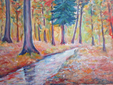 Pintura intitulada "Petit  ru  en  forêt" por Joel Jeanniot, Obras de arte originais, Óleo