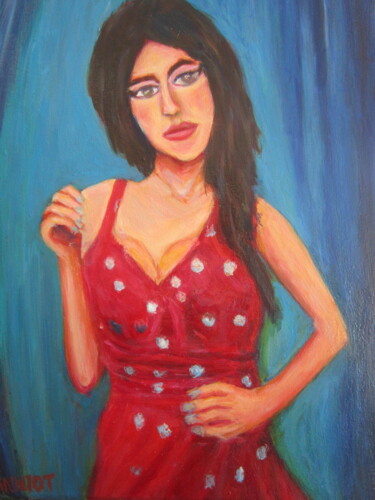 Painting titled "Amy Winehouse" by Joel Jeanniot, Original Artwork, Oil Mounted on Wood Stretcher frame
