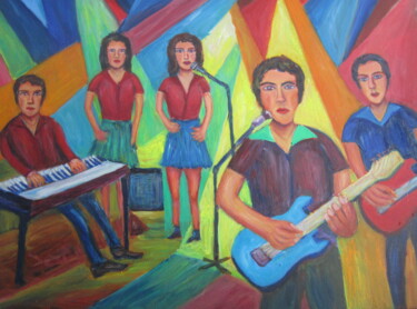 Painting titled "Jj blues  band" by Joel Jeanniot, Original Artwork, Oil