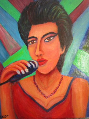 Painting titled "Amy  la  chanteuse" by Joel Jeanniot, Original Artwork, Oil Mounted on Wood Stretcher frame