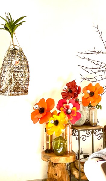 Design intitolato "Lampes fleurs pavot…" da Joel Carpentier (Ambiance d'Antan), Opera d'arte originale, apparecchio