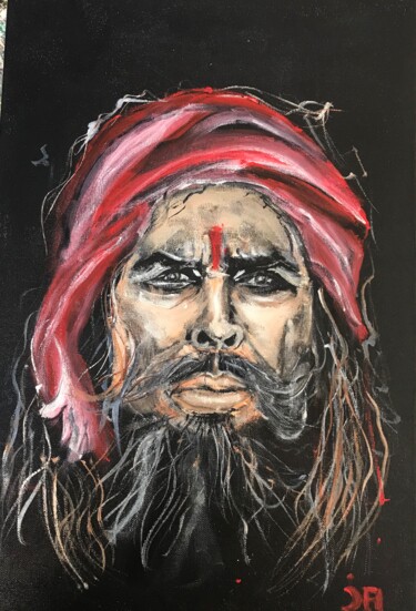 Peinture intitulée "Hindou en rouge" par Joele Ardans, Œuvre d'art originale, Acrylique