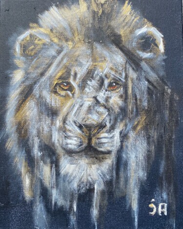 Painting titled "Lion in gold" by Joele Ardans, Original Artwork, Acrylic