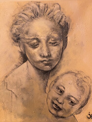 Painting titled "Mother and child" by Joele Ardans, Original Artwork, Acrylic