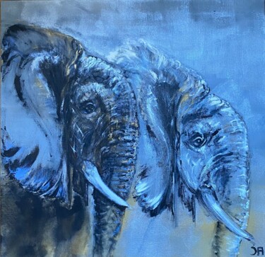 Painting titled "Blue twice elephants" by Joele Ardans, Original Artwork, Acrylic