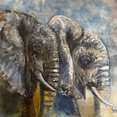 Painting titled "Double elephants" by Joele Ardans, Original Artwork, Acrylic