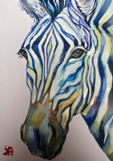 Картина под названием "Rainbow zebra" - Joele Ardans, Подлинное произведение искусства, Акварель