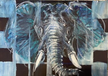 Malerei mit dem Titel "Échec… et éléphant" von Joele Ardans, Original-Kunstwerk, Aquarell