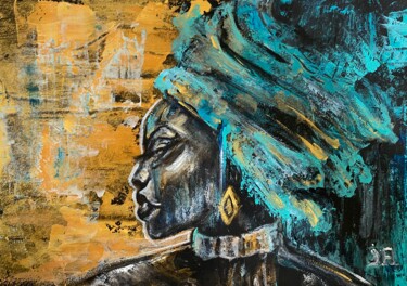 Pintura intitulada "Gold and blue Afric…" por Joele Ardans, Obras de arte originais, Acrílico