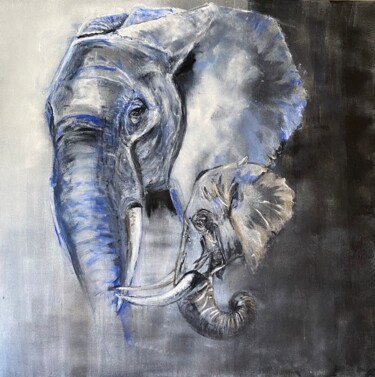Peinture intitulée "Duo d’éléphants" par Joele Ardans, Œuvre d'art originale, Acrylique