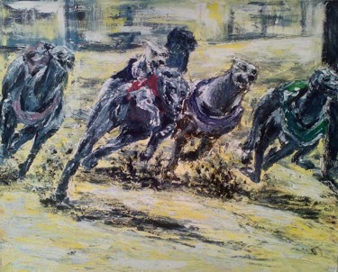 Painting titled "Greyhound Race" by Joël Hugoo, Original Artwork, Acrylic