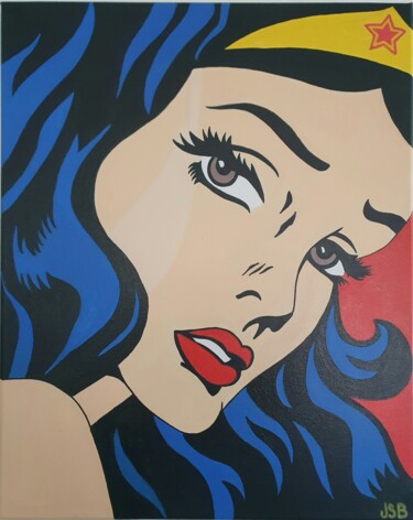Painting titled "Wonder woman" by Joëlle Boutherin, Original Artwork, Acrylic Mounted on Wood Stretcher frame