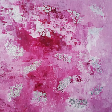 Painting titled "De rose et d'argent" by Joëlle Darmon, Original Artwork, Acrylic