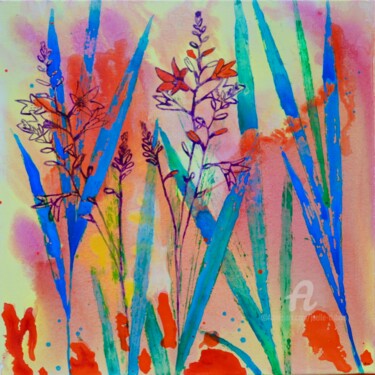 Painting titled "Crocosmia - I" by Joëlle Dubois, Original Artwork, Acrylic