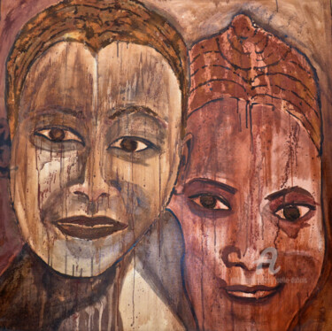 Peinture intitulée "Deux fillettes" par Joëlle Dubois, Œuvre d'art originale, Huile