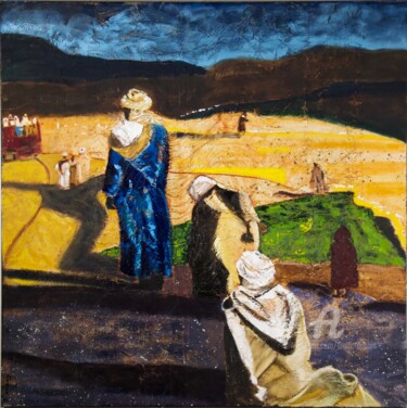 Malerei mit dem Titel "La prière au désert" von Joëlle Dubois, Original-Kunstwerk, Öl